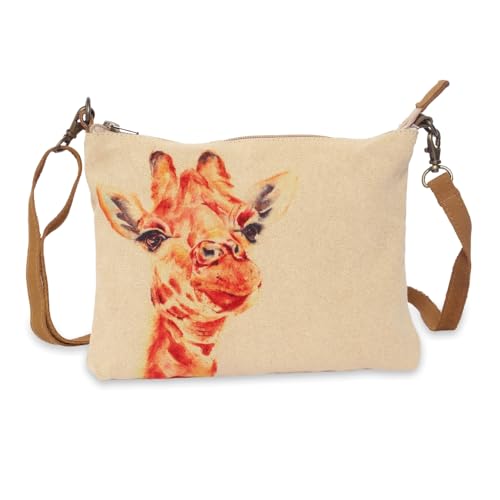 COTT N CURLS Crossbody-Tasche für Damen, 20,3 x 25,4 cm, handgefertigte Handtaschen für Damen, Baumwoll-Leinen-Geldbörsen für Damen, Giraffe von COTT N CURLS