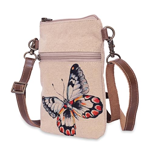 COTT N CURLS Exotic Butterfly – Handgelenk-Geldbörsen für Damen, Crossbody-Tasche, Umhängetasche, Büchertasche, Handy-Geldbörse, Cremeweiß von COTT N CURLS