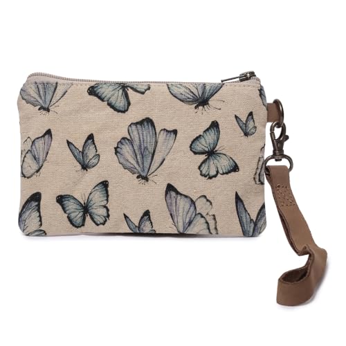 COTT N CURLS Morpho Helenor Handgelenktaschen für Damen, Crossbody-Sling-Taschen, 100 % Baumwoll-Leinen, Baumwoll-Canvas-Geldbörsen, Cremeweiß von COTT N CURLS