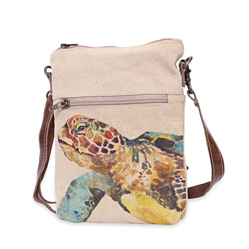 COTT N CURLS Sea Turtle – Handgelenktaschen für Damen, Umhängetasche, Tragetasche, Büchertasche, Handygeldbörse, kleine Tasche, Cremeweiß von COTT N CURLS