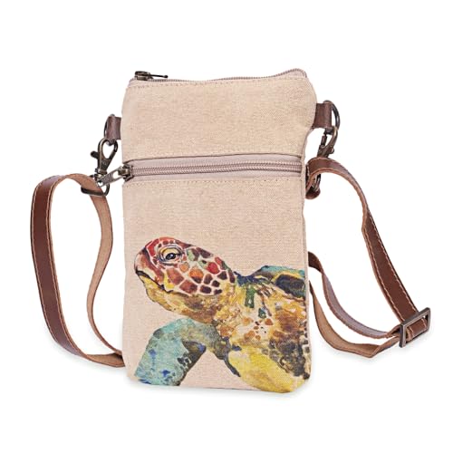 COTT N CURLS Sea Turtle – Handgelenktaschen für Damen, Umhängetasche, Tragetasche, Büchertasche, Handygeldbörse, kleine Tasche, Cremeweiß von COTT N CURLS