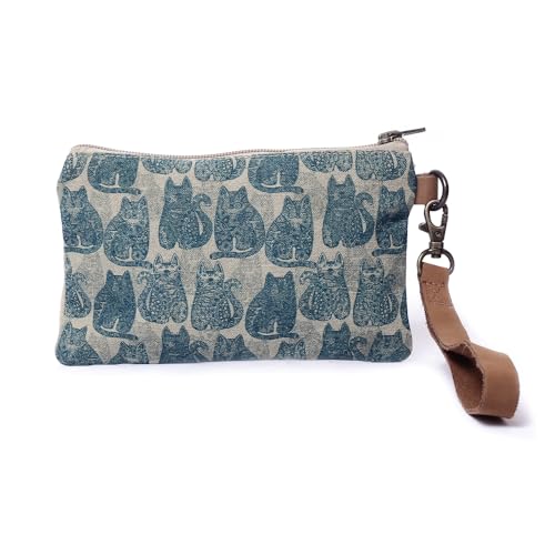 COTT N CURLS Vintage Cat – Handgelenktaschen für Damen, Crossbody-Sling-Taschen, Baumwoll-Leinen-Geldbörsen, 100 % Baumwoll-Leinen, Cremeweiß von COTT N CURLS