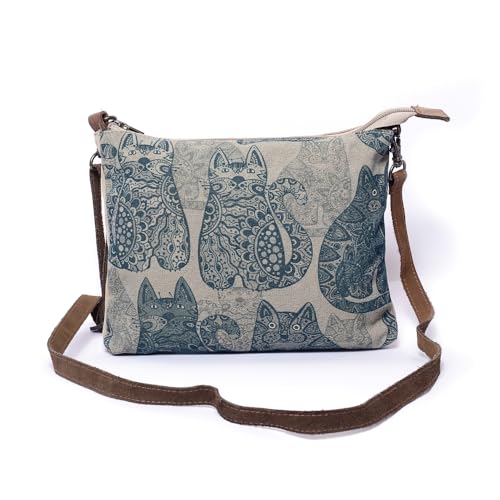 COTT N CURLS Vintage Cat – Handgelenktaschen für Damen, Crossbody-Sling-Taschen, Baumwoll-Leinen-Geldbörsen, 100 % Baumwoll-Leinen, Cremeweiß von COTT N CURLS