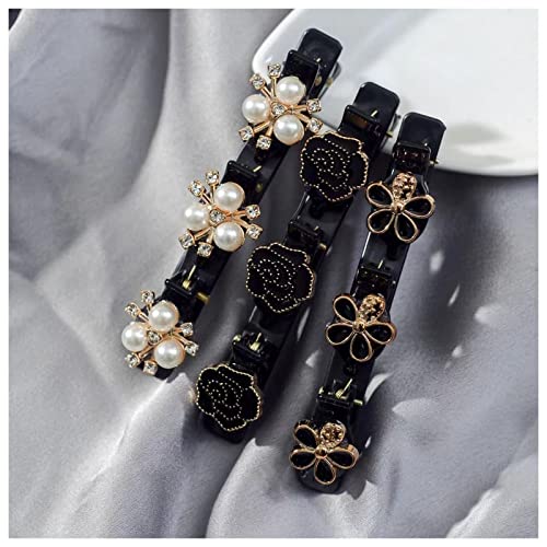 3 Stück Strass Haarspangen, Haarspange mit Strasssteinen, Doppellagige Haarspangen, Sparkling Crystal Stone Braided Hair Clips, Haarschmuck, Hair Styling Accessories für Damen und Mädchen (Stil A) von COTTNY