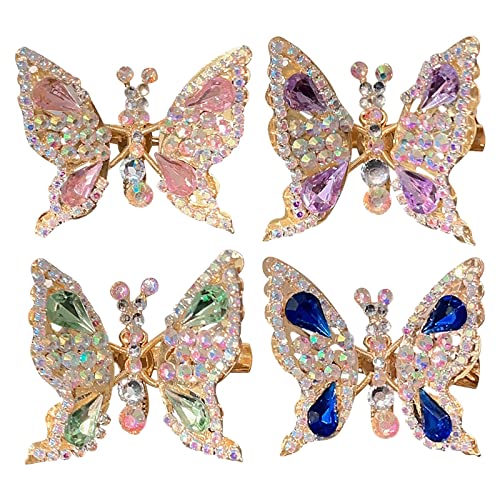 Flying Butterfly Hairpin, 4 Stück Schmetterling Haarspangen für Damen Mädchen, Glitzer Strasssteine Haarspangen Schmetterling Haarnadel Haarclips Haarschmuck (4pcs) von COTTNY