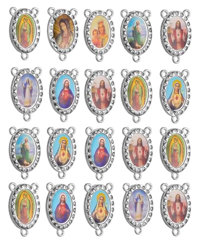 COTTVOTT Silberfarbene 3-Loch-Medaille mit 3 Löchern, Jungfrau Maria, Heiliger Jude, Legierung, religiöse Heilige, Bild, Strasssteine, Crcuifix-Verbindung zur Schmuckherstellung von COTTVOTT