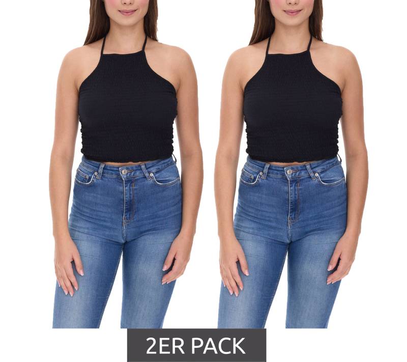 2er Sparpack COURSE Damen Crop Top stylisches Sommer-Shirt Tank-Top 900679 Schwarz von COURSE