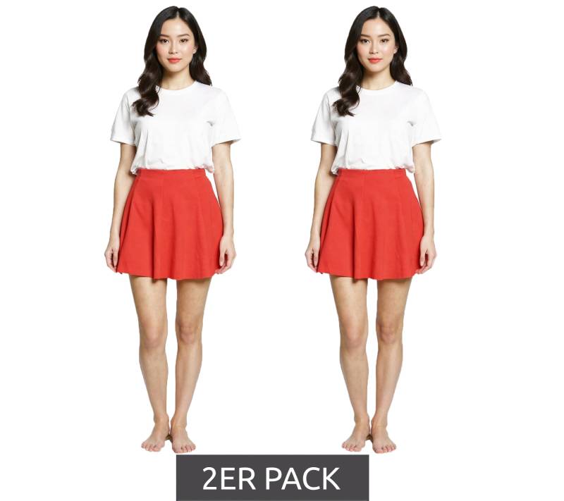 2er Sparpack COURSE Damen Mini-Rock Jersey-Rock mit Gummizug ausgestellter Sommer-Rock Rot von COURSE