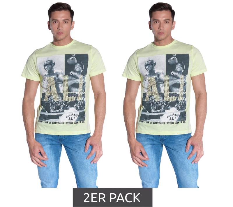 2er Sparpack COURSE Herren T-Shirt mit großem Muhammad Ali Aufdruck Baumwoll-Shirt Rundhals-Shirt 900530 Gelb von COURSE