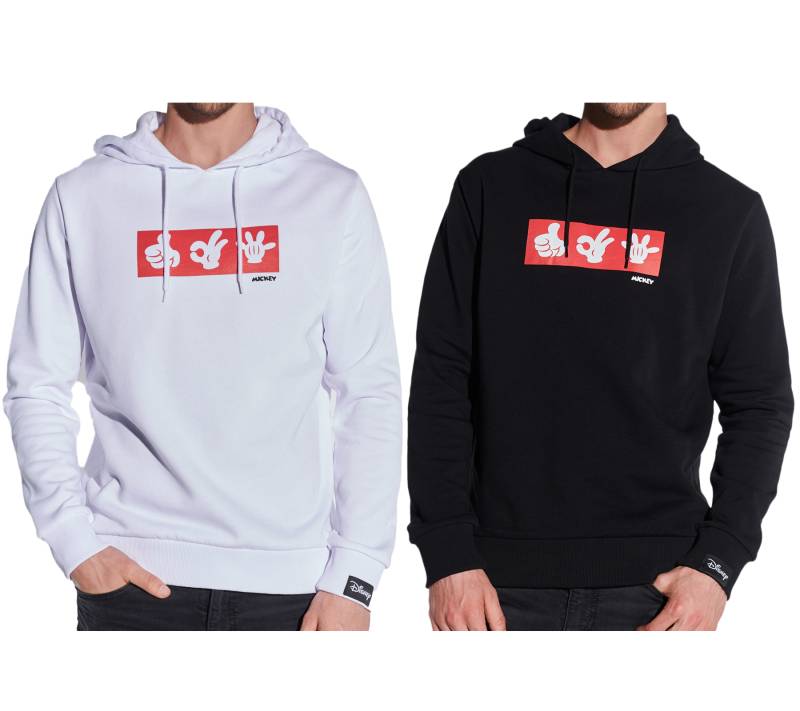 COURSE Mickey Mouse Herren Hoodie mit Mickey-Hand-Print und Patch Kapuzen-Pullover Baumwoll-Sweater 484 in Weiß oder Schwarz von COURSE