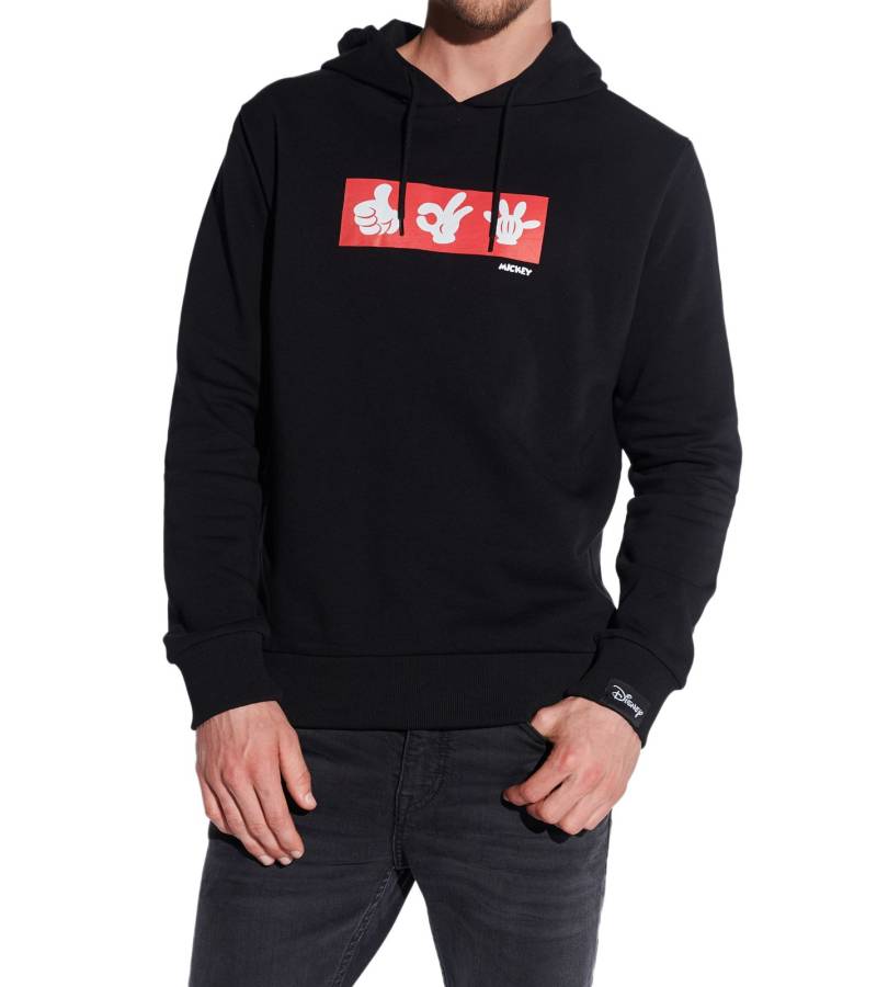 COURSE Mickey Mouse Herren Hoodie mit Mickey-Hand-Print und Patch Kapuzen-Pullover Baumwoll-Sweater 4846 Schwarz von COURSE