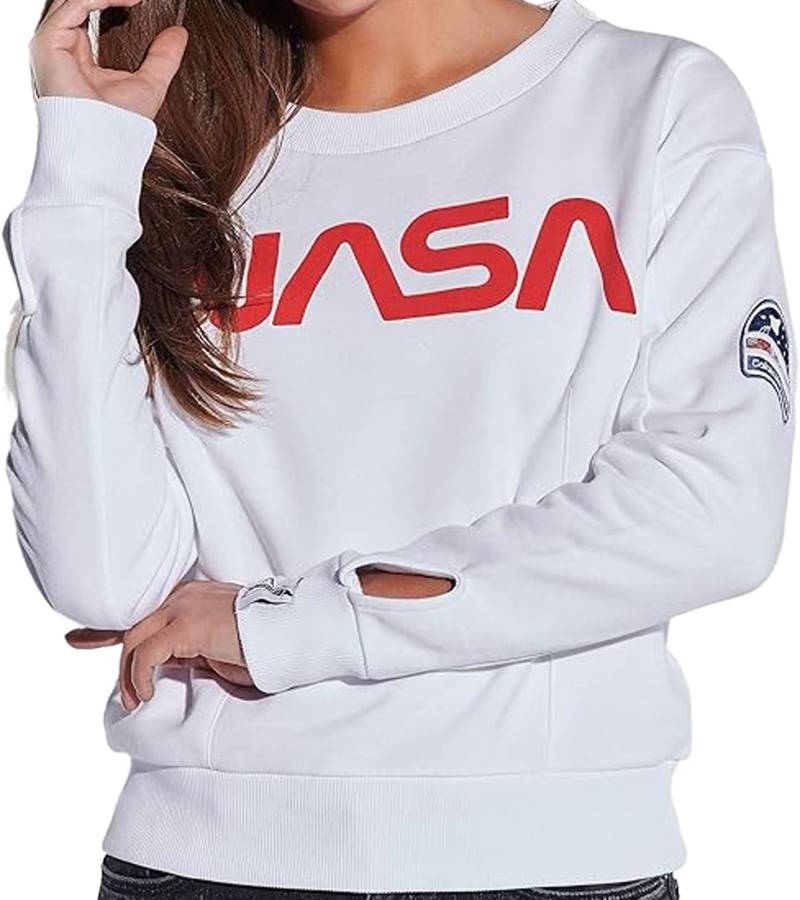 COURSE X NASA Damen Sweatshirt mit NASA Print Baumwoll-Pullover Cropped 900101 Weiß von COURSE