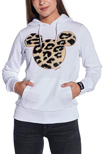 Course Damen Hoodie Original Mickey Mouse Flock Fake Fur Animal Print Leo Disney, Weiß, XS von Course