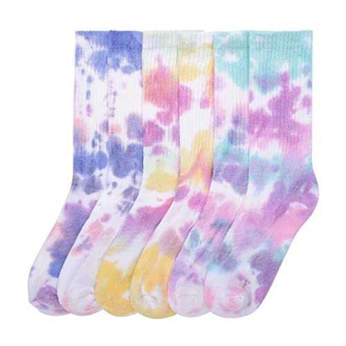 COUVER 6er-Pack Damen-Socken mit Komfort-Design, einfarbig, Streifenmuster-Druck-Socken, Tiedye, 42-44.5 EU von COUVER