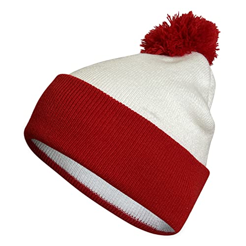 COUVER Beanie-Mütze mit oder ohne Bommel, für Kostüm oder Winter, Rot / Weiß, Weiß/Rot (Bommel), Einheitsgröße von COUVER