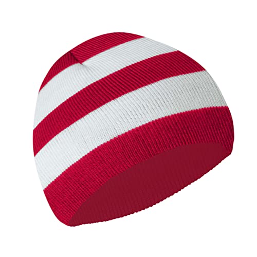 COUVER Rot Weiß Beanie Mütze mit oder ohne Bommel für Kostüm oder Winter, Rot/Weiß (gestreift), Einheitsgr��e von COUVER