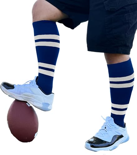 Couver 4 weiße Streifen Kniestrümpfe Softball Baseball Sport Tube Socken - Blau - Large von COUVER