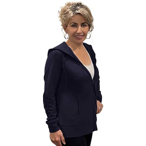 Damen Active Casual Dünne Baumwolle Reißverschluss Hoodie Jacke, Marineblau, M Damen Active Casual Dünne Baumwolle Reißverschluss Hoodie Jacke, Marineblau, M von COUVER