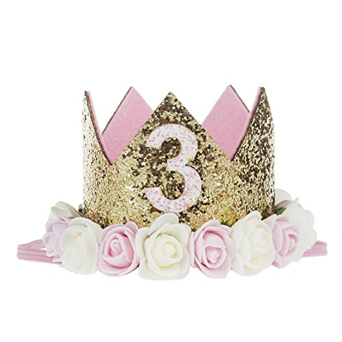 COUXILY 3 Jahr Geburtstag Baby Krone Stirnbänder Baby Geburtstagskrone Haarband Baby Birthday Tiara Mädchen Glänzend Krone Geschenksets Haarband (FG03) von COUXILY