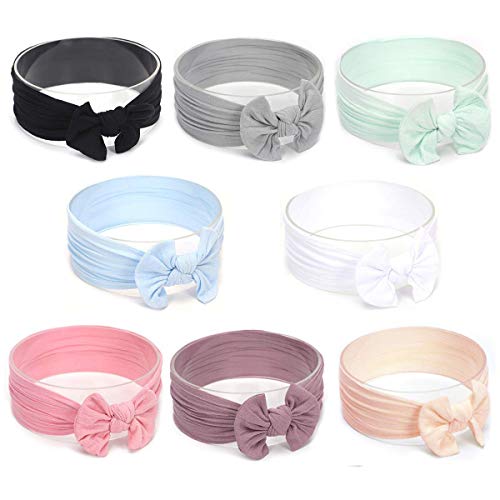 COUXILY Baby Mädchen Stirnband mit Bogen Stirnbänder top knoten turban Elastisch Haarband für 6-24 Monaten 8 Stück (E007) von COUXILY