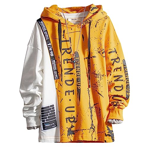 Covisoty Kapuzenpullover für Herren Hip Hop Patchwork Hoodie Classic Männer Langarm Sweatshirts Druck Pullover Gelb L von Covisoty