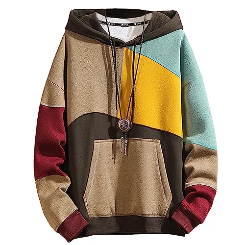 Covisoty Kapuzenpullover für Herren Baumwolle Patchwork Hoodie Classic Männer Langarm Sweatshirts Pullover Khaki M von Covisoty
