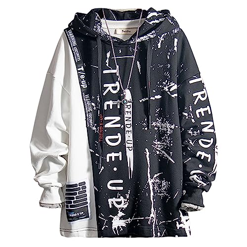 Covisoty Hoodie Herren Techwear Kapuzenpullover Pullover Hip Hop Streetwear Patchwork Sweatshirt Unisex Schwarz L von Covisoty