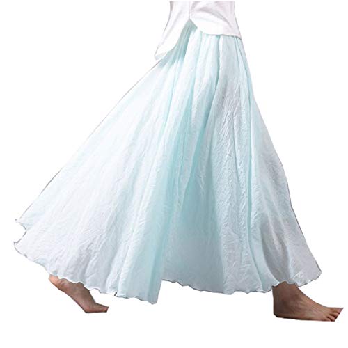 COVPAW Damen Maxirock Baumwolle Boho Plissee Retro Langer Sommerrock Faltenrock Strandrock Elastische Taille Tanzrock Double Layer (Hellblau) von COVPAW