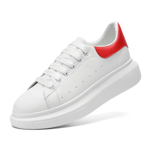 COVS Weiße Plateau-Sneaker für Damen, modische Damen-Sneaker, Leder-Sneaker für Damen, Unisex, zur Erhöhung der Körpergröße, Rot/Ausflug, einfarbig (Getaway Solids), 40 EU Weit von COVS