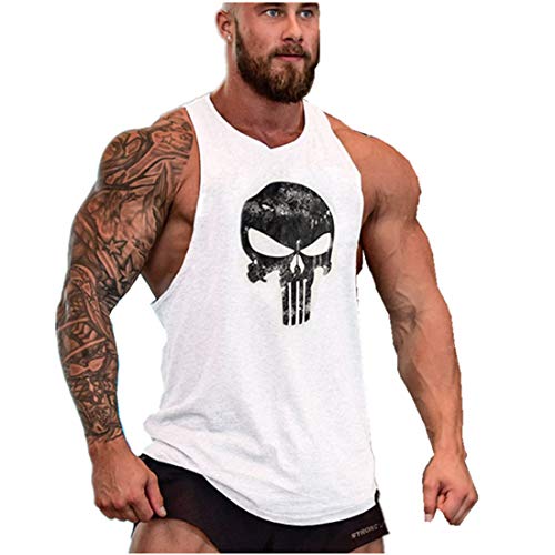 COWBI Herren Fitness Muskel Gym saugfähige Weste Skull Bodybuilding Lift Stringer Tank Top von COWBI