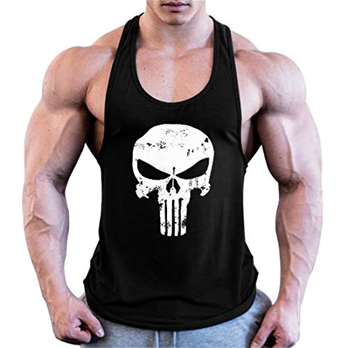 COWBI Herren Unterhemd Fitness Stringer Achselshirts Skull Bodybuilding Fitness Gym Tank Top Sport Hemd Weste von COWBI