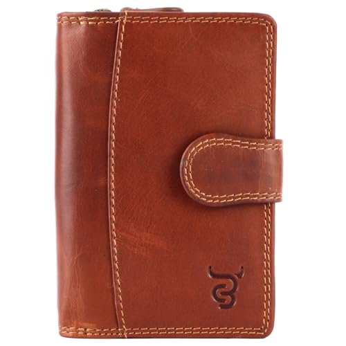 COWBURRY Damen Geldbörse Echtes Leder | Hochwertige Vintage Geldbörse mit Reißverschluss | Weiches Material und XXL-Größe | Geldbörsen | Portfolio | Cow Burry CB-30 Brown von COWBURRY