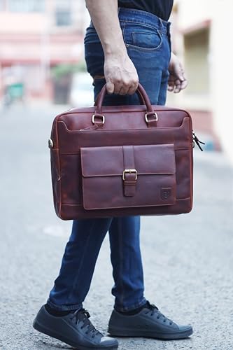 COWBURRY Damen Laptop Tasche Echtes Leder CB-LAP-1008 Dark Brown von COWBURRY