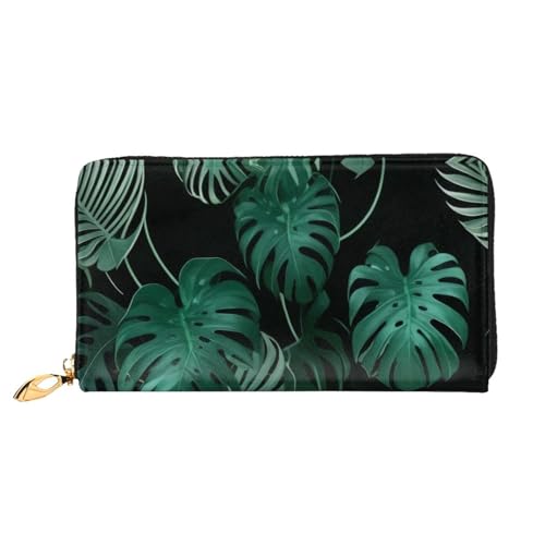 COWMMWOC Banana Leaf Green Leather Long Zipper Hand Purse Large Capacities Women's Wallet with Multiple Pockets Fit Credit Card, Cash, Coin, 3D, Einheitsgröße von COWMMWOC