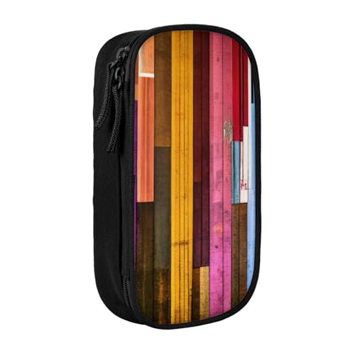 COWMMWOC Buntes großes Federmäppchen aus Holz, großes Fassungsvermögen, multifunktionale Aufbewahrungstasche, strapazierfähiges Polyester-Oxford-Gewebe mit Doppelreißverschluss, 21 x 10,5 x 5 cm von COWMMWOC