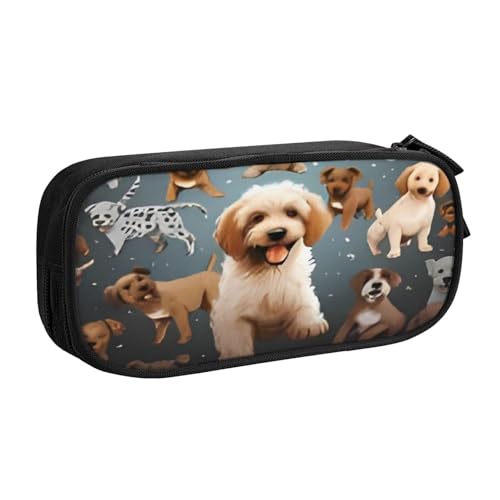 COWMMWOC Federmäppchen mit niedlichem Design für Studenten, Mädchen, Jungen, großes Fassungsvermögen, Federmäppchen mit Fächern, Doppelreißverschluss, Schreibwaren-Aufbewahrungs-Organizer (Schwarz, von COWMMWOC