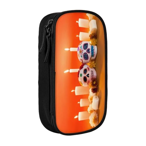 COWMMWOC Federmäppchen mit niedlichem Totenkopf-Design, großes Fassungsvermögen, multifunktionale Aufbewahrungstasche, strapazierfähiges Polyester-Oxford-Gewebe mit doppeltem Reißverschluss, 21 x 10,5 von COWMMWOC