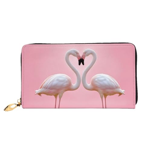 COWMMWOC Flamingos On White Leather Long Zipper Hand Purse Large Capacities Women's Wallet with Multiple Pockets Fit Credit Card, Cash, Coin, 3D, Einheitsgröße von COWMMWOC