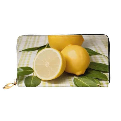COWMMWOC Gelbe Zitronenleder-Geldbörse mit langem Reißverschluss, große Kapazität, Damengeldbörse mit mehreren Taschen, passend für Kreditkarten, Bargeld, Münzen, 3D, Einheitsgröße von COWMMWOC