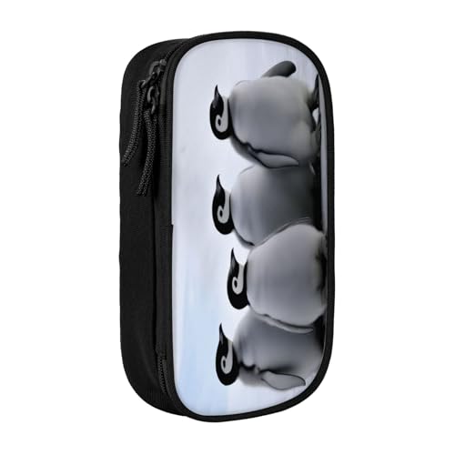 COWMMWOC Große Federmappe für junge Pinguine mit Schnee, großes Fassungsvermögen, multifunktionale Aufbewahrungstasche, strapazierfähiges Polyester-Oxford-Gewebe mit Doppelreißverschluss, 21 x 10,5 x von COWMMWOC