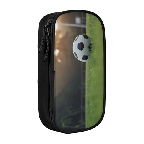 COWMMWOC Großes Federmäppchen, Motiv: Fußball auf Gras, großes Fassungsvermögen, multifunktionale Aufbewahrungstasche, strapazierfähiges Polyester-Oxford-Gewebe mit Doppelreißverschluss, 21 x 10,5 x 5 von COWMMWOC