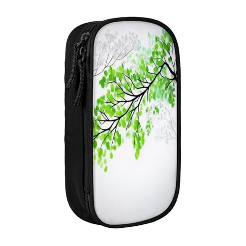 COWMMWOC Großes Federmäppchen, großes Fassungsvermögen, multifunktionale Aufbewahrungstasche, strapazierfähiges Polyester-Oxford-Gewebe mit doppeltem Reißverschluss, 21 x 10,5 x 5 cm, Grün und Weiß von COWMMWOC