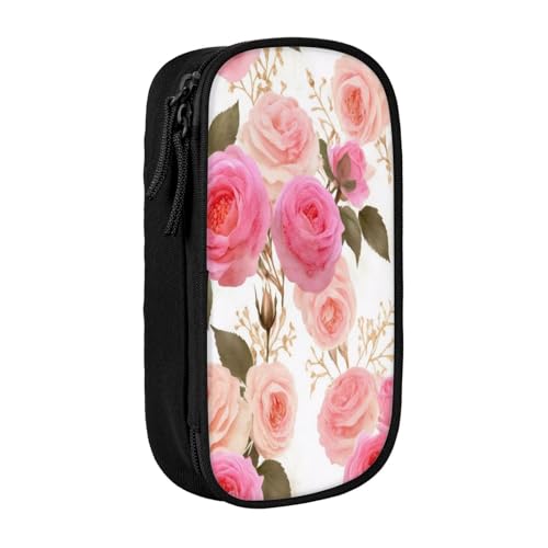 COWMMWOC Großes Federmäppchen mit Blumenmuster, großes Fassungsvermögen, multifunktionale Aufbewahrungstasche, strapazierfähiges Polyester-Oxford-Gewebe mit doppeltem Reißverschluss, 21 x 10,5 x 5 cm von COWMMWOC