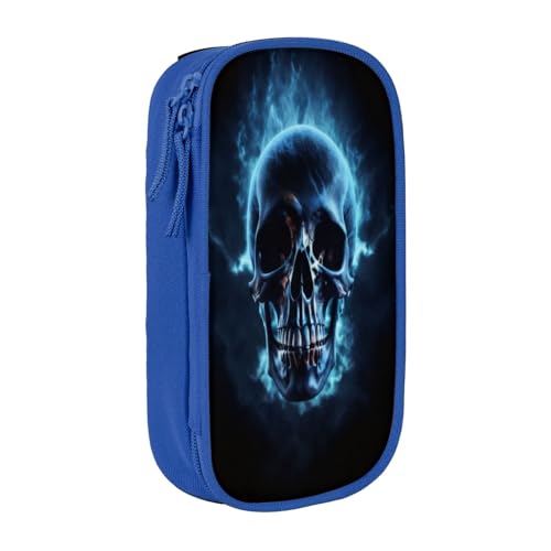 COWMMWOC Großes Federmäppchen mit Horror-Geister-Schädel, großes Fassungsvermögen, multifunktionale Aufbewahrungstasche, strapazierfähiges Polyester-Oxford-Gewebe mit doppeltem Reißverschluss, 21 x von COWMMWOC