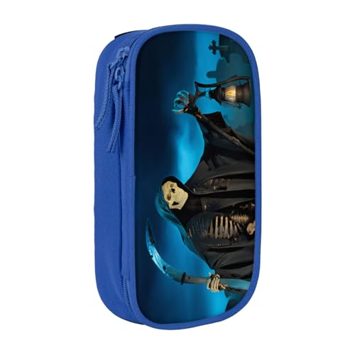 COWMMWOC Großes Federmäppchen mit Horror-Totenkopf-Design, großes Fassungsvermögen, multifunktionale Aufbewahrungstasche, strapazierfähiges Polyester-Oxford-Gewebe mit doppeltem Reißverschluss, 21 x von COWMMWOC