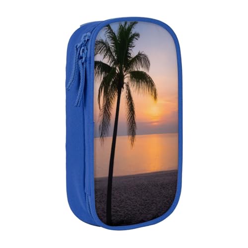 COWMMWOC Großes Federmäppchen mit Palmenmotiv, großes Fassungsvermögen, multifunktionale Aufbewahrungstasche, strapazierfähiges Polyester-Oxford-Gewebe mit Doppelreißverschluss, 21 x 10,5 x 5 cm, 3D von COWMMWOC