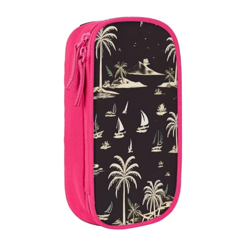 COWMMWOC Großes Federmäppchen mit Palmenmotiv, großes Fassungsvermögen, multifunktionale Aufbewahrungstasche, strapazierfähiges Polyester-Oxford-Gewebe mit Doppelreißverschluss, 21 x 10,5 x 5 cm, 3D von COWMMWOC