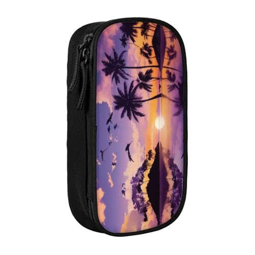 COWMMWOC Großes Federmäppchen mit Sommerpalme, großes Fassungsvermögen, multifunktionale Aufbewahrungstasche, strapazierfähiges Polyester-Oxford-Gewebe mit Doppelreißverschluss, 21 x 10,5 x 5 cm von COWMMWOC