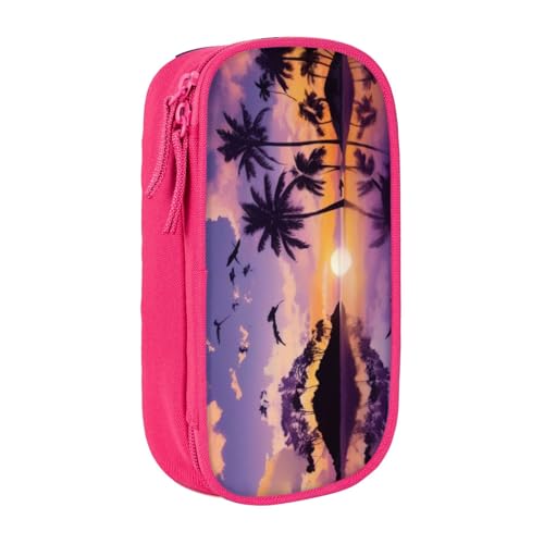 COWMMWOC Großes Federmäppchen mit Sommerpalme, großes Fassungsvermögen, multifunktionale Aufbewahrungstasche, strapazierfähiges Polyester-Oxford-Gewebe mit Doppelreißverschluss, 21 x 10,5 x 5 cm, 3D von COWMMWOC