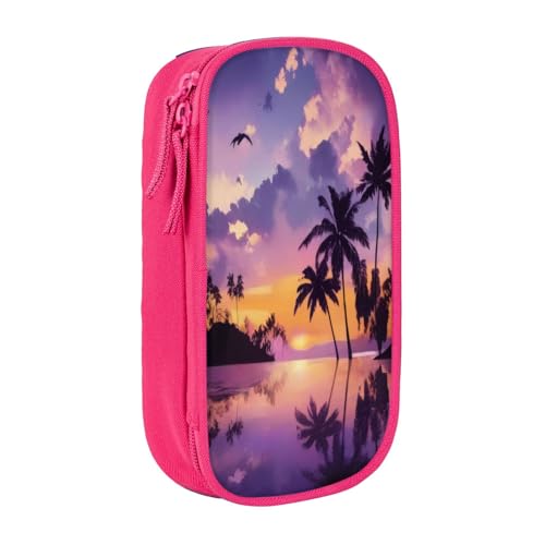 COWMMWOC Großes Federmäppchen mit Sommerpalme, großes Fassungsvermögen, multifunktionale Aufbewahrungstasche, strapazierfähiges Polyester-Oxford-Gewebe mit Doppelreißverschluss, 21 x 10,5 x 5 cm, 3D von COWMMWOC